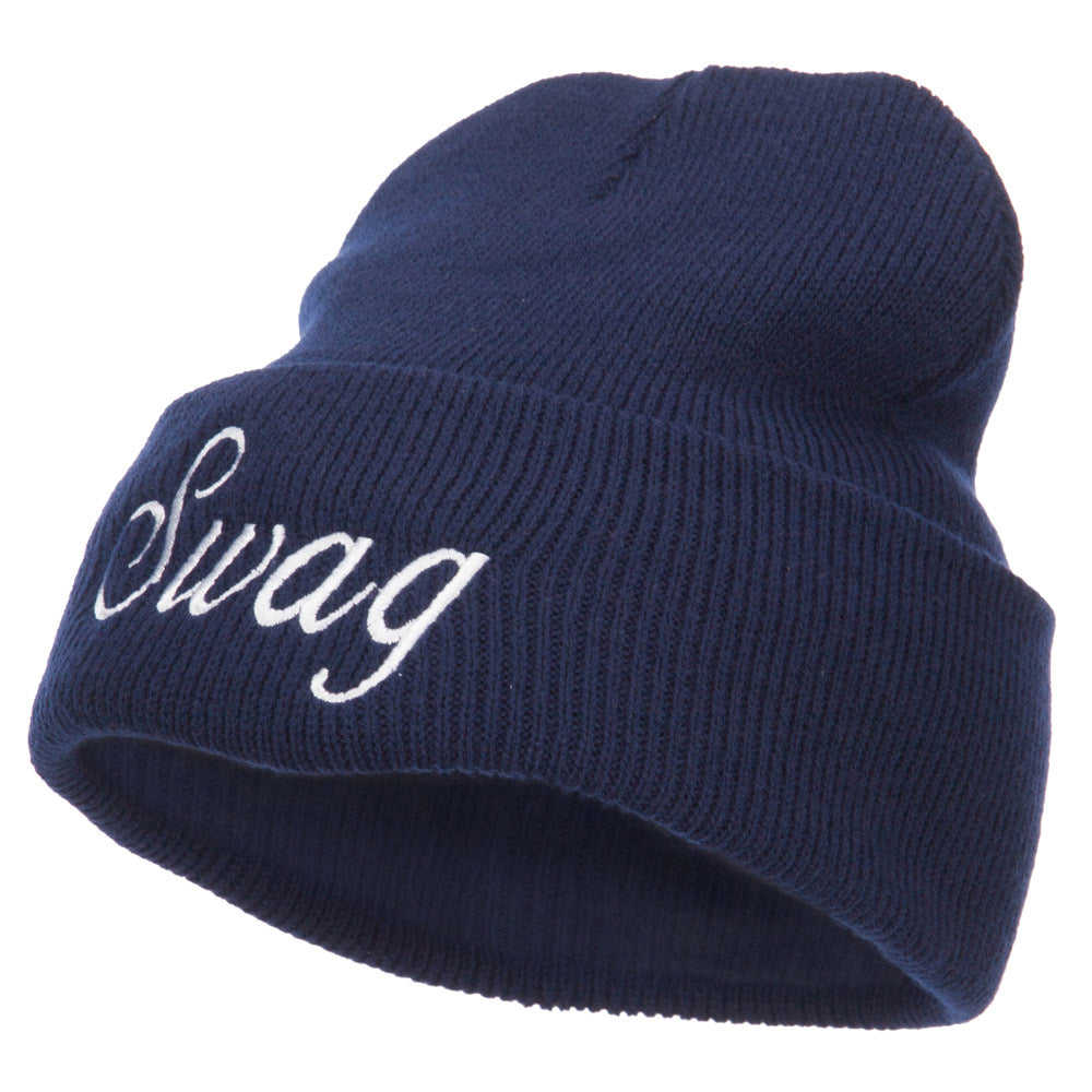 White SWAG Embroidered Long Beanie - Unisex Winter Hat