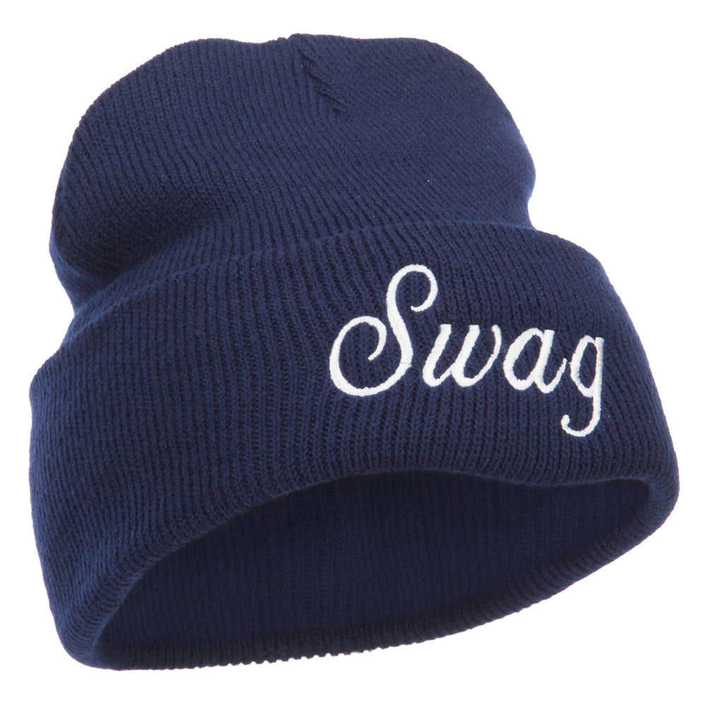 White SWAG Embroidered Long Beanie - Unisex Winter Hat