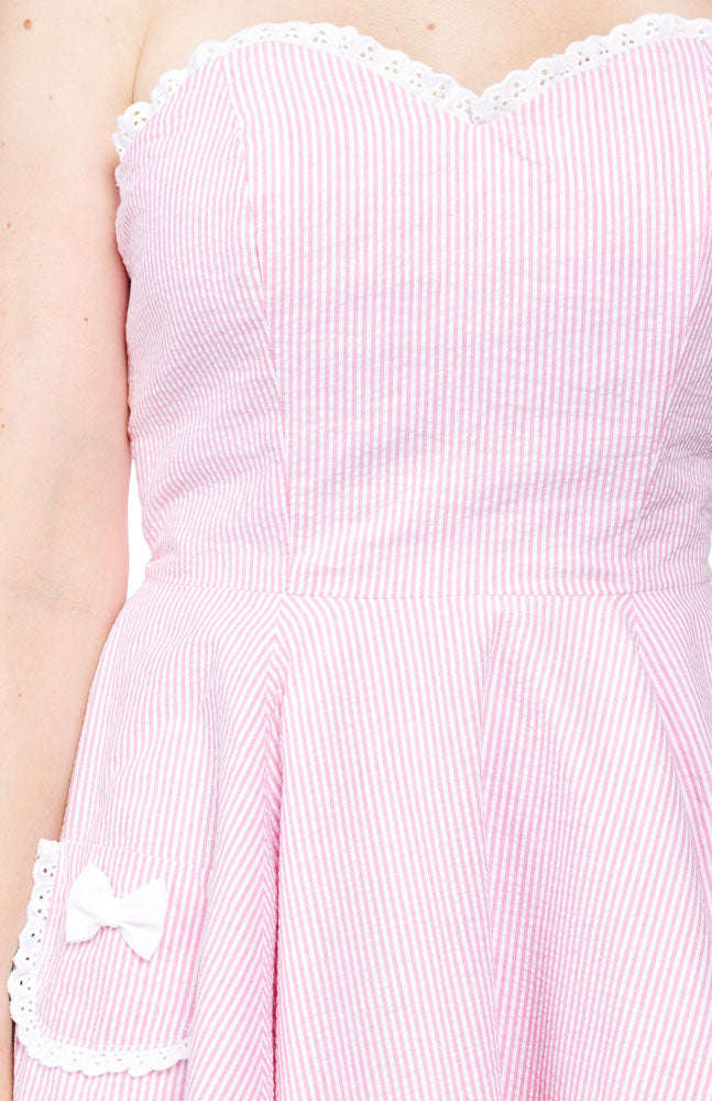 WAX POETIC CLOTHING SEERSUCKER SABRINA DRESS - Pink Swing Dress with Bow Pockets