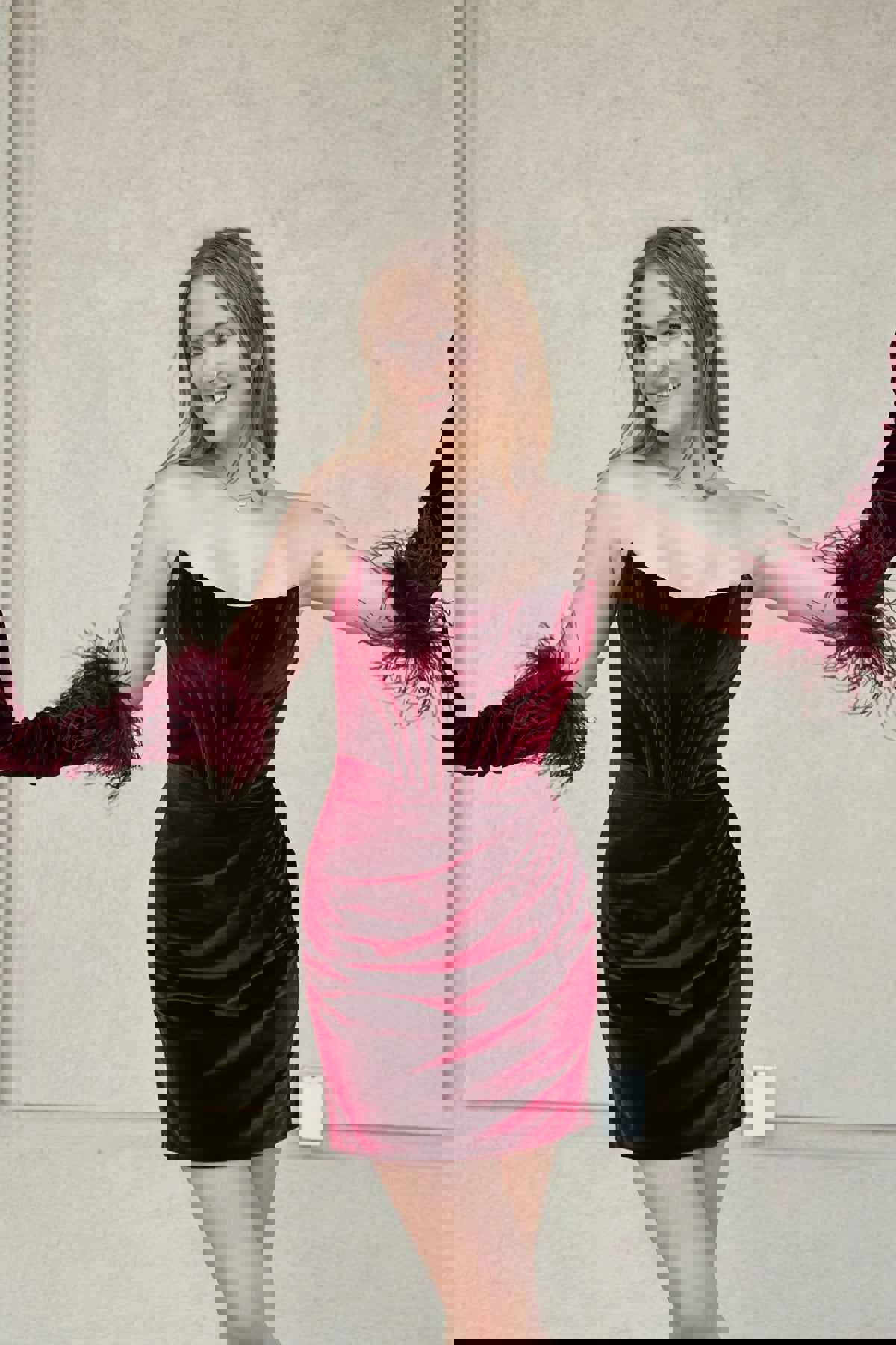 Strapless Mermaid Burgundy Velvet Short Prom Dress A1969