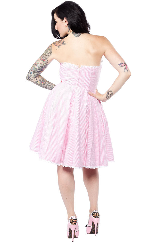 WAX POETIC CLOTHING SEERSUCKER SABRINA DRESS - Pink Swing Dress with Bow Pockets