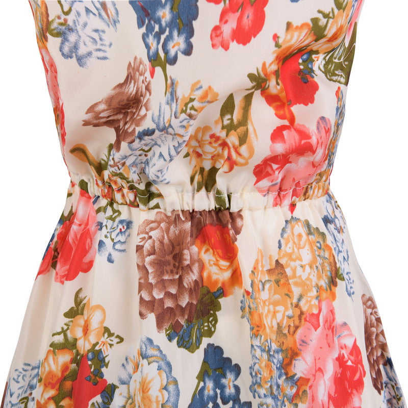 Fashion Women's Desigual Apricot Sleeveless Floral Print Pleated Dress