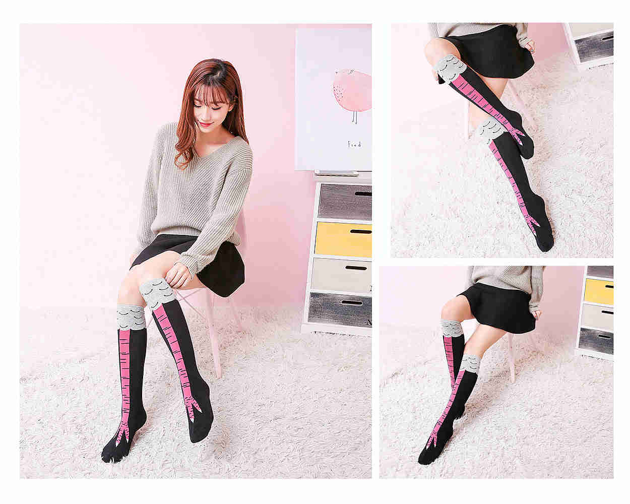 Women's Chicken Leg Knee High Socks - 2 Pairs Animal Pattern Cotton Socks