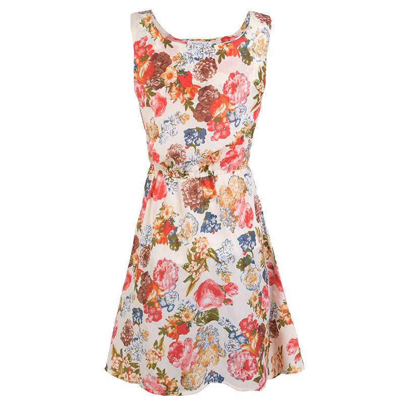 Fashion Women's Desigual Apricot Sleeveless Floral Print Pleated Dress