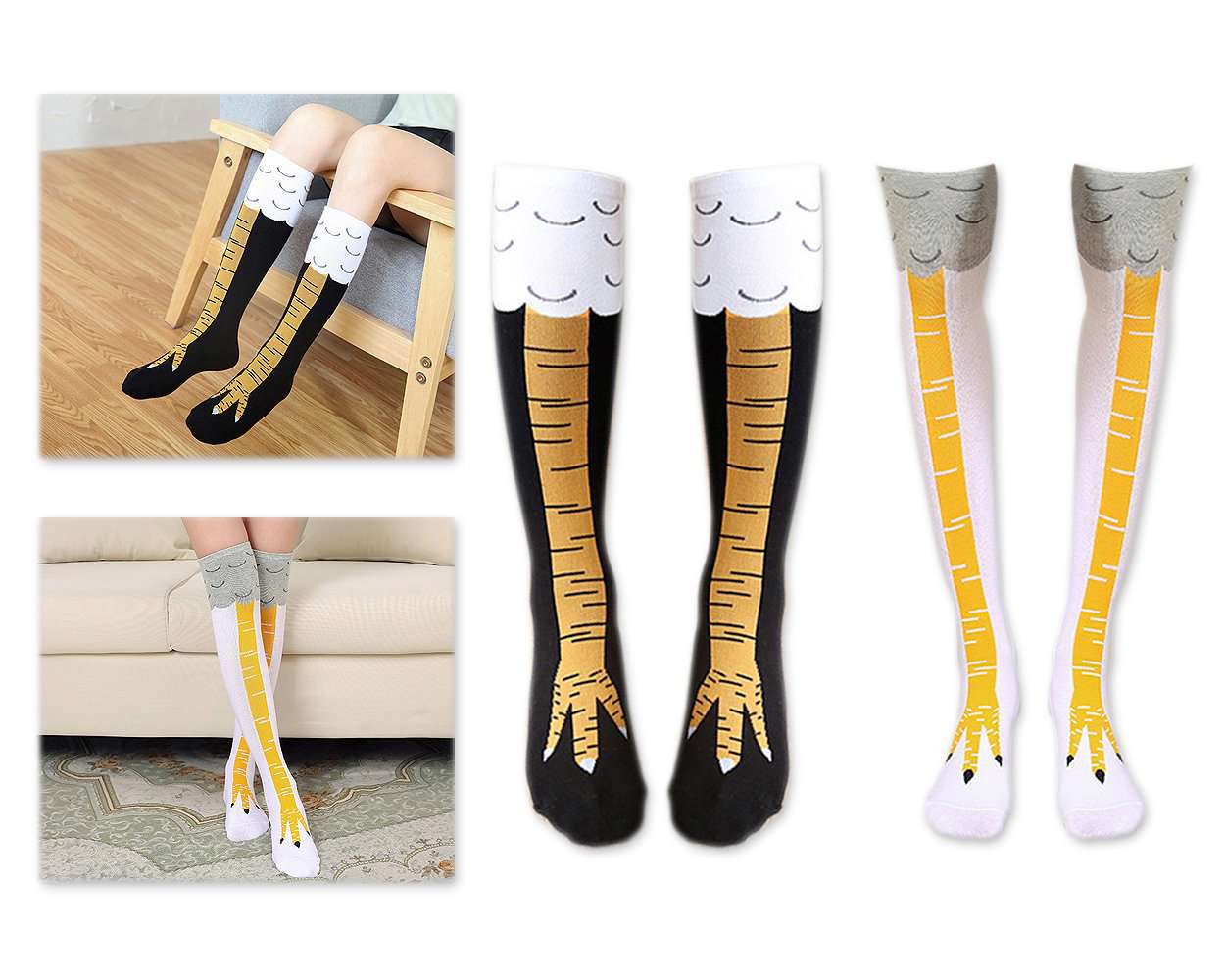 Women's Chicken Leg Knee High Socks - 2 Pairs Animal Pattern Cotton Socks