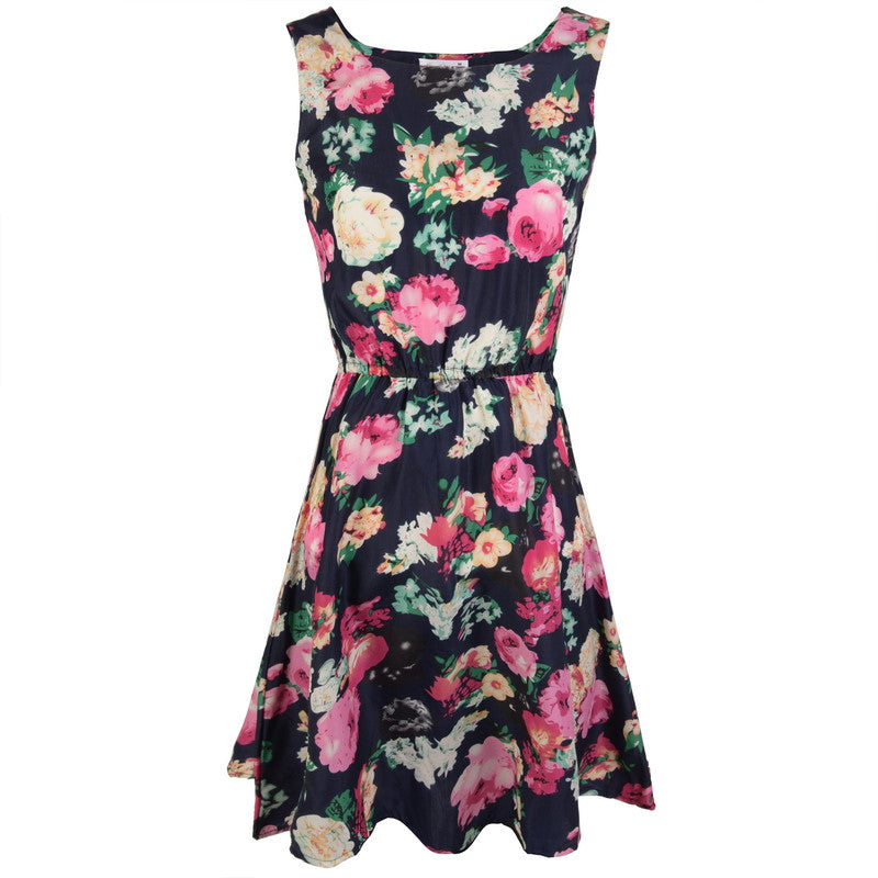 Fashion Women's Desigual Apricot Sleeveless Floral Print Pleated Dress
