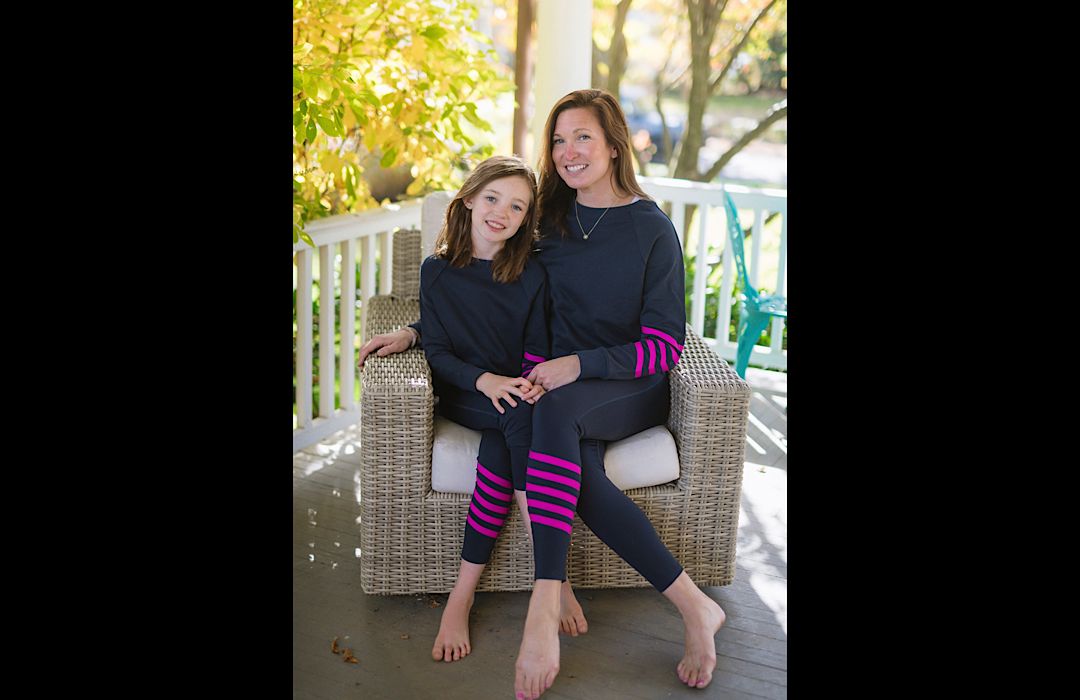 Kids Navy Cropped Sweatshirt with Magenta Stripes