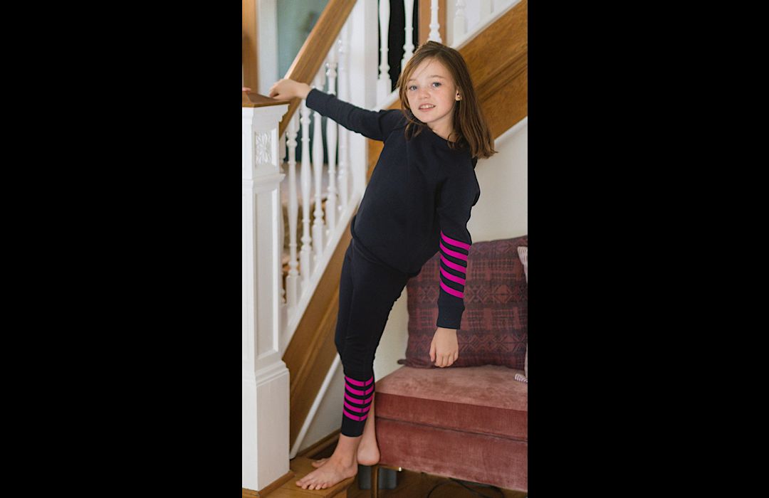 Kids Navy Cropped Sweatshirt with Magenta Stripes