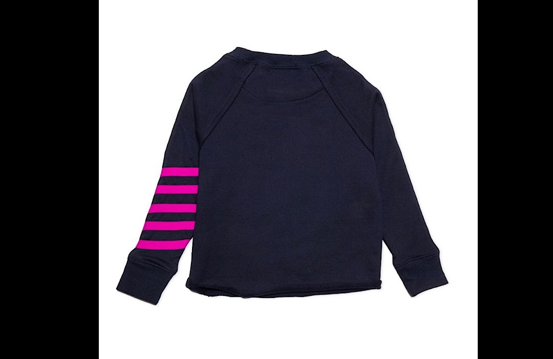 Kids Navy Cropped Sweatshirt with Magenta Stripes