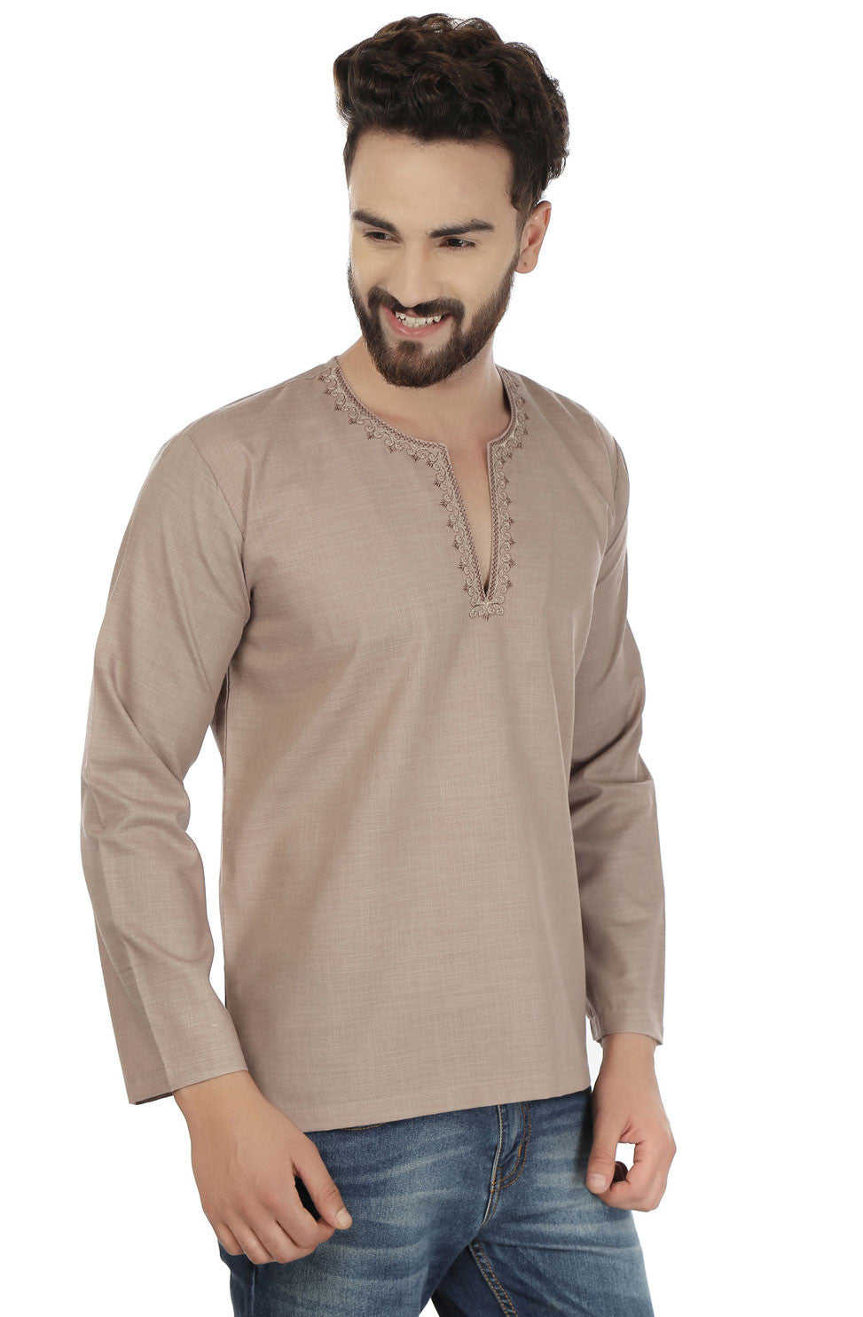 Indian Cotton Short Kurta for Men (Brown)