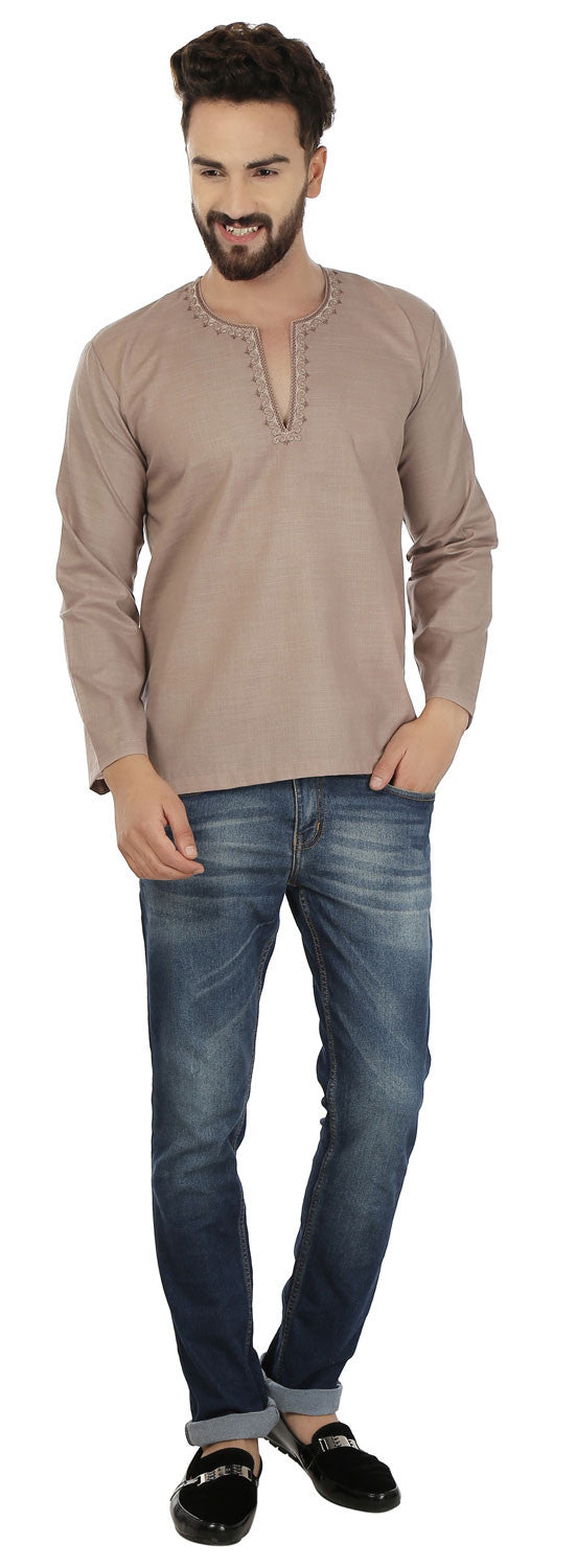 Indian Cotton Short Kurta for Men (Brown)