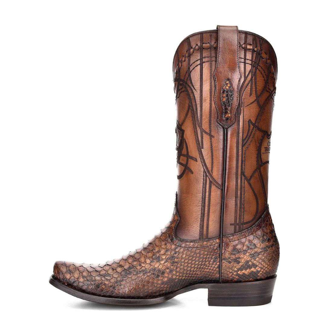 CUADRA Engraved Honey Python Leather Western Boot for Men
