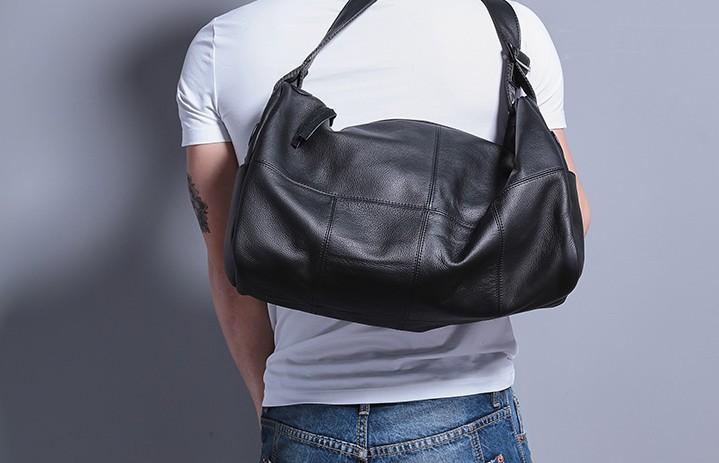 Cool Black Leather Men's Weekender Bag - Durable Travel & Shoulder Bag