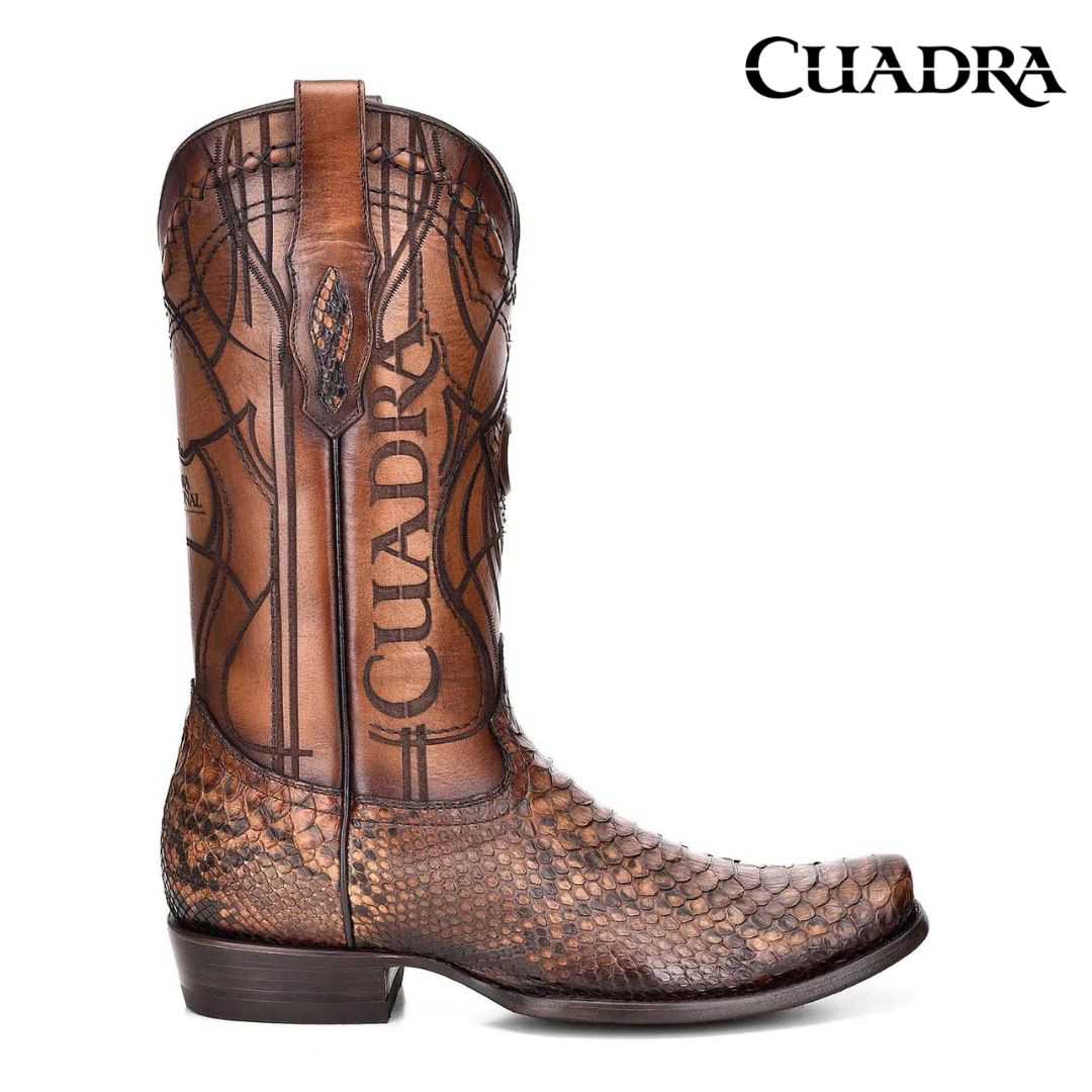 CUADRA Engraved Honey Python Leather Western Boot for Men