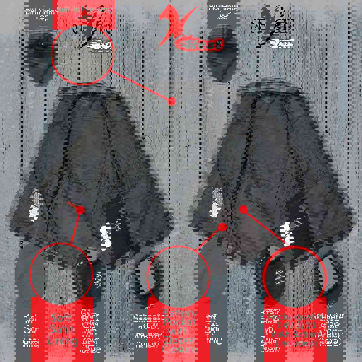 Nexgen Heat Women's Bonnie Black-Grey Heated Flannel Shirt with Rechargeable Battery