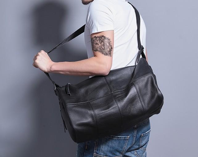 Cool Black Leather Men's Weekender Bag - Durable Travel & Shoulder Bag