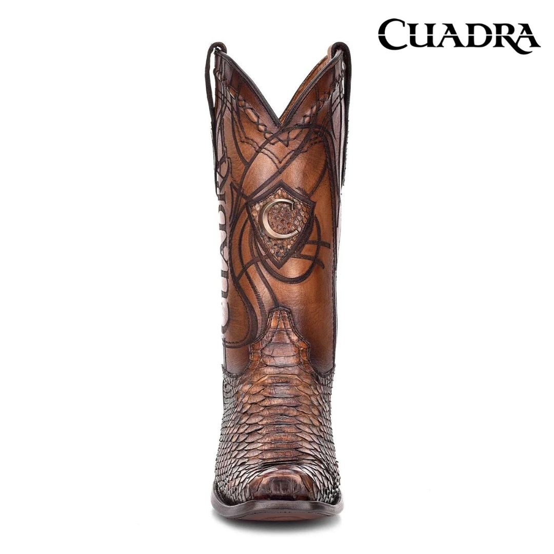 CUADRA Engraved Honey Python Leather Western Boot for Men