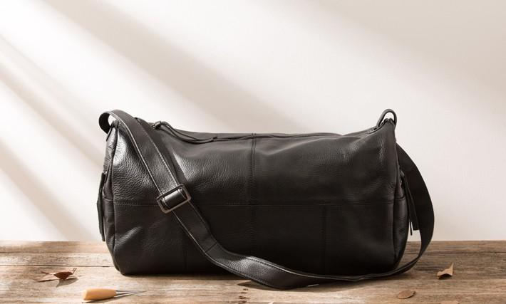 Cool Black Leather Men's Weekender Bag - Durable Travel & Shoulder Bag