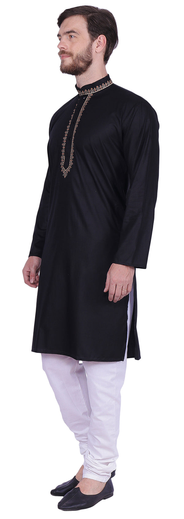 Embroidered Kurta Pajama for Men - Cotton Indian Traditional Party Wear (Black)