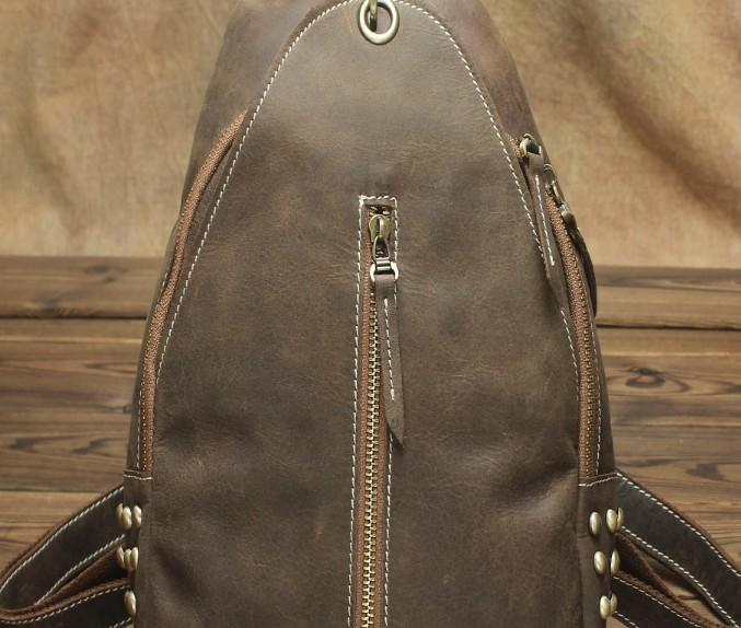 Cool and Retro Khaki Brown Mens Backpack - Vintage Leather Travel Bag
