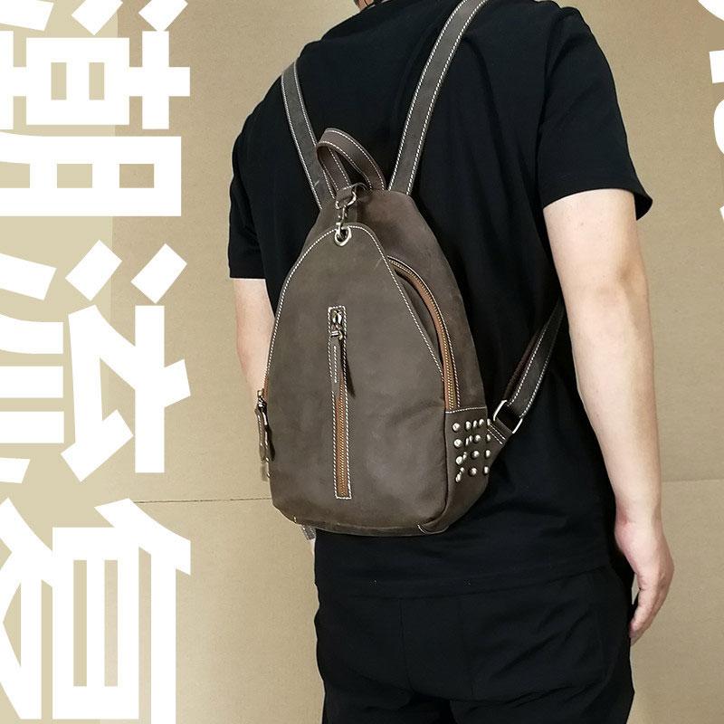 Cool and Retro Khaki Brown Mens Backpack - Vintage Leather Travel Bag