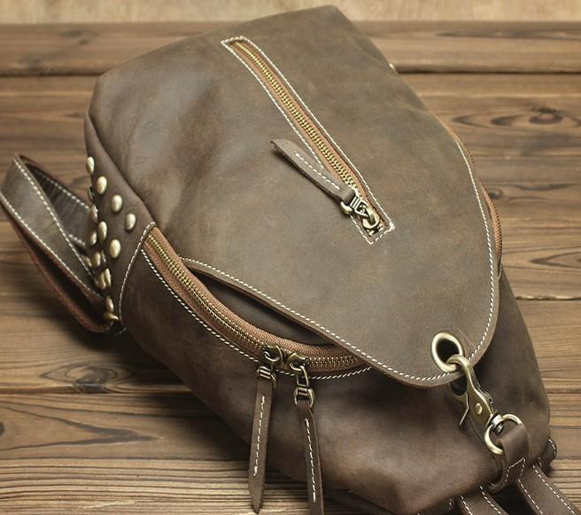 Cool and Retro Khaki Brown Mens Backpack - Vintage Leather Travel Bag