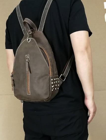 Cool and Retro Khaki Brown Mens Backpack - Vintage Leather Travel Bag