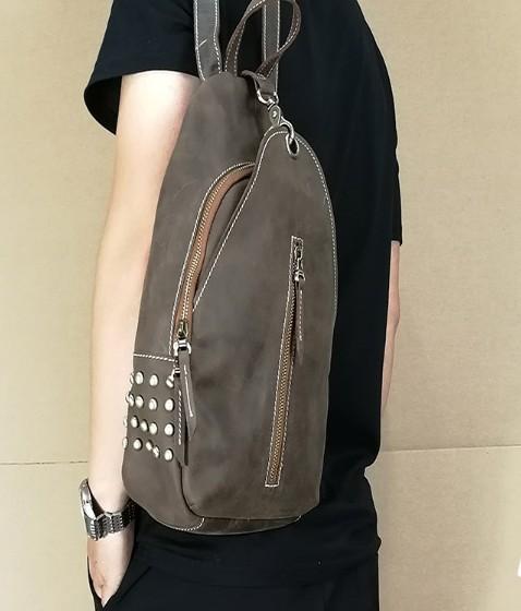 Cool and Retro Khaki Brown Mens Backpack - Vintage Leather Travel Bag
