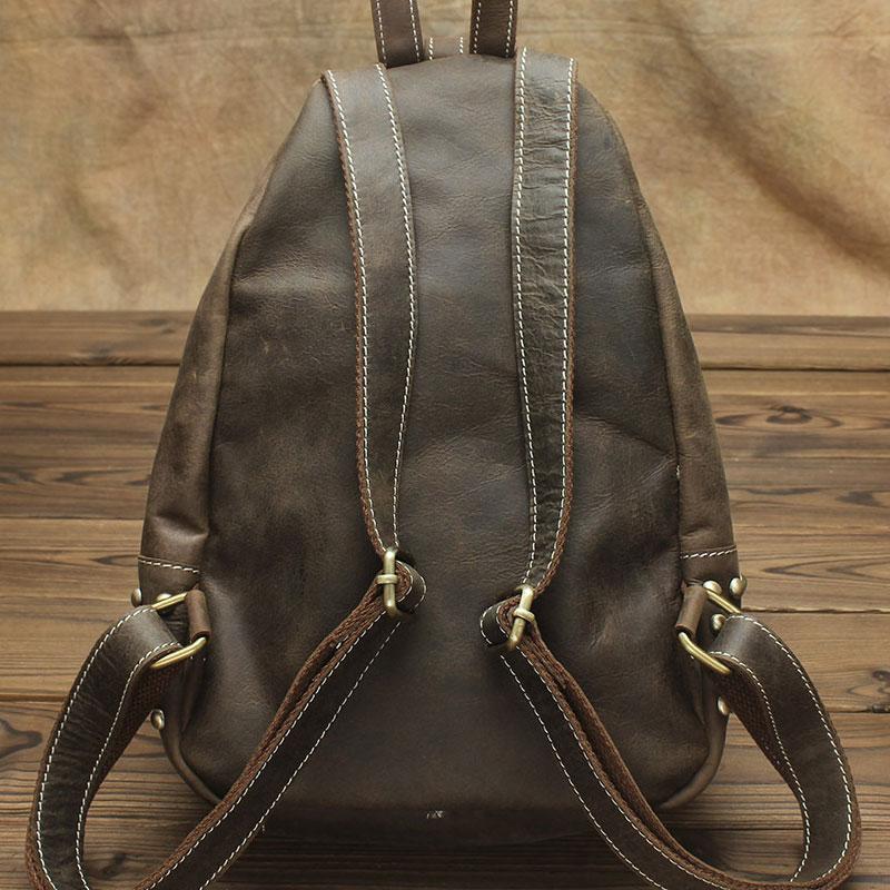 Cool and Retro Khaki Brown Mens Backpack - Vintage Leather Travel Bag