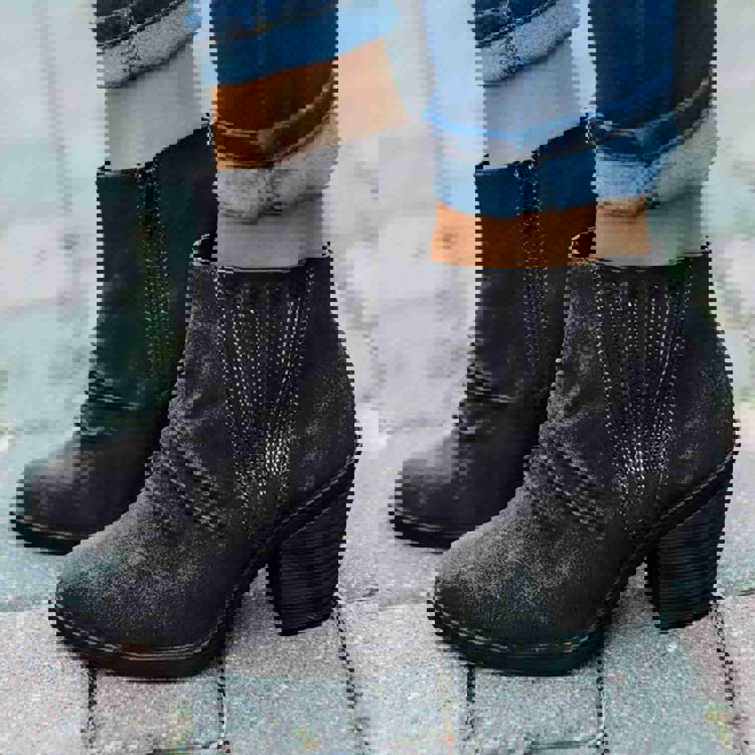 Women's Cowboy Boots - Embroidered Floral Ankle Boots with Pointed Toe