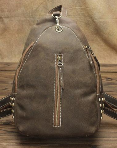 Cool and Retro Khaki Brown Mens Backpack - Vintage Leather Travel Bag