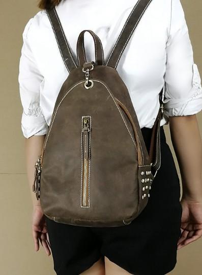 Cool and Retro Khaki Brown Mens Backpack - Vintage Leather Travel Bag