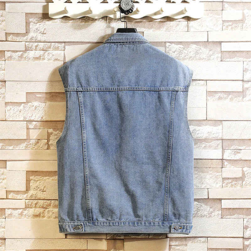 Nukty New Denim Vest Men Sleeveless Denim Jacket Casual Waistcoat