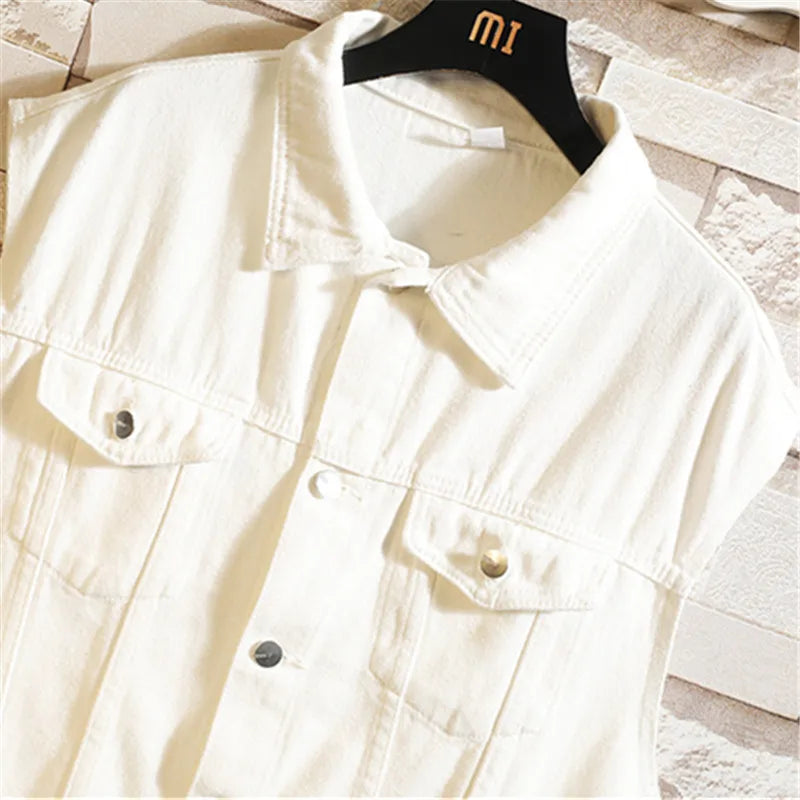 Nukty New Denim Vest Men Sleeveless Denim Jacket Casual Waistcoat