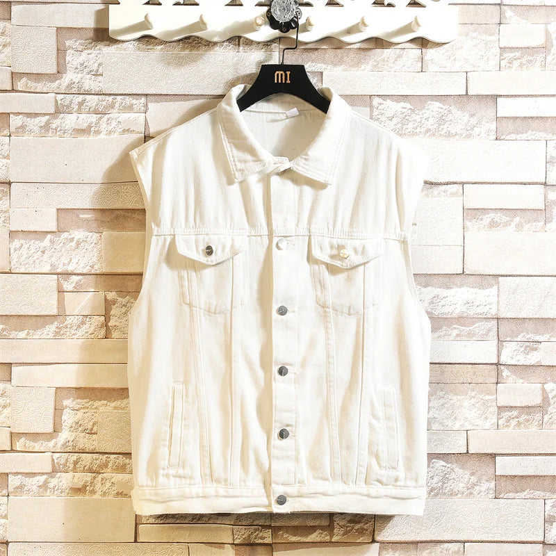 Nukty New Denim Vest Men Sleeveless Denim Jacket Casual Waistcoat