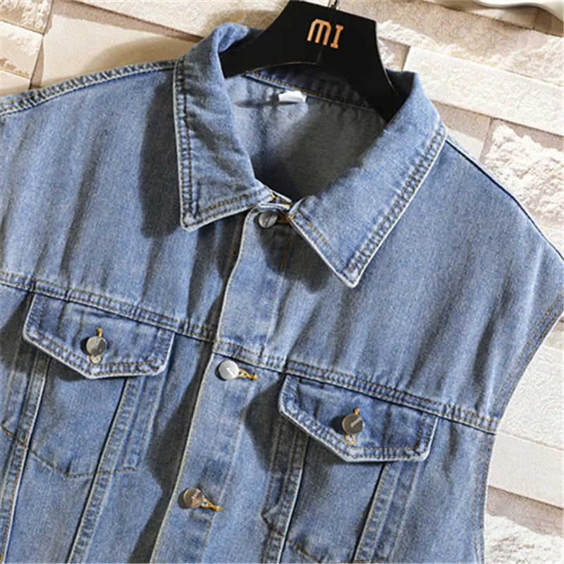 Nukty New Denim Vest Men Sleeveless Denim Jacket Casual Waistcoat