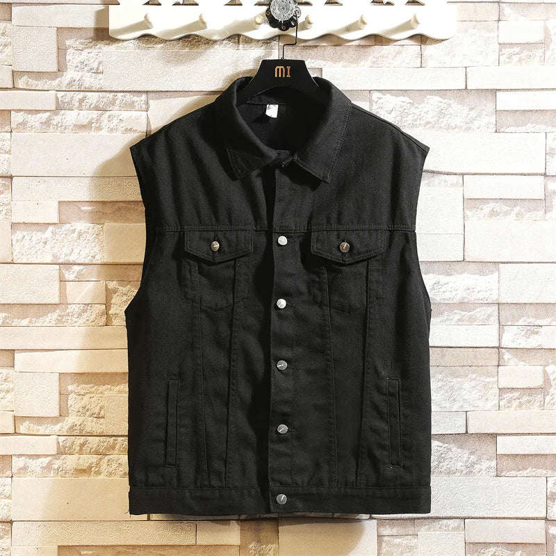 Nukty New Denim Vest Men Sleeveless Denim Jacket Casual Waistcoat