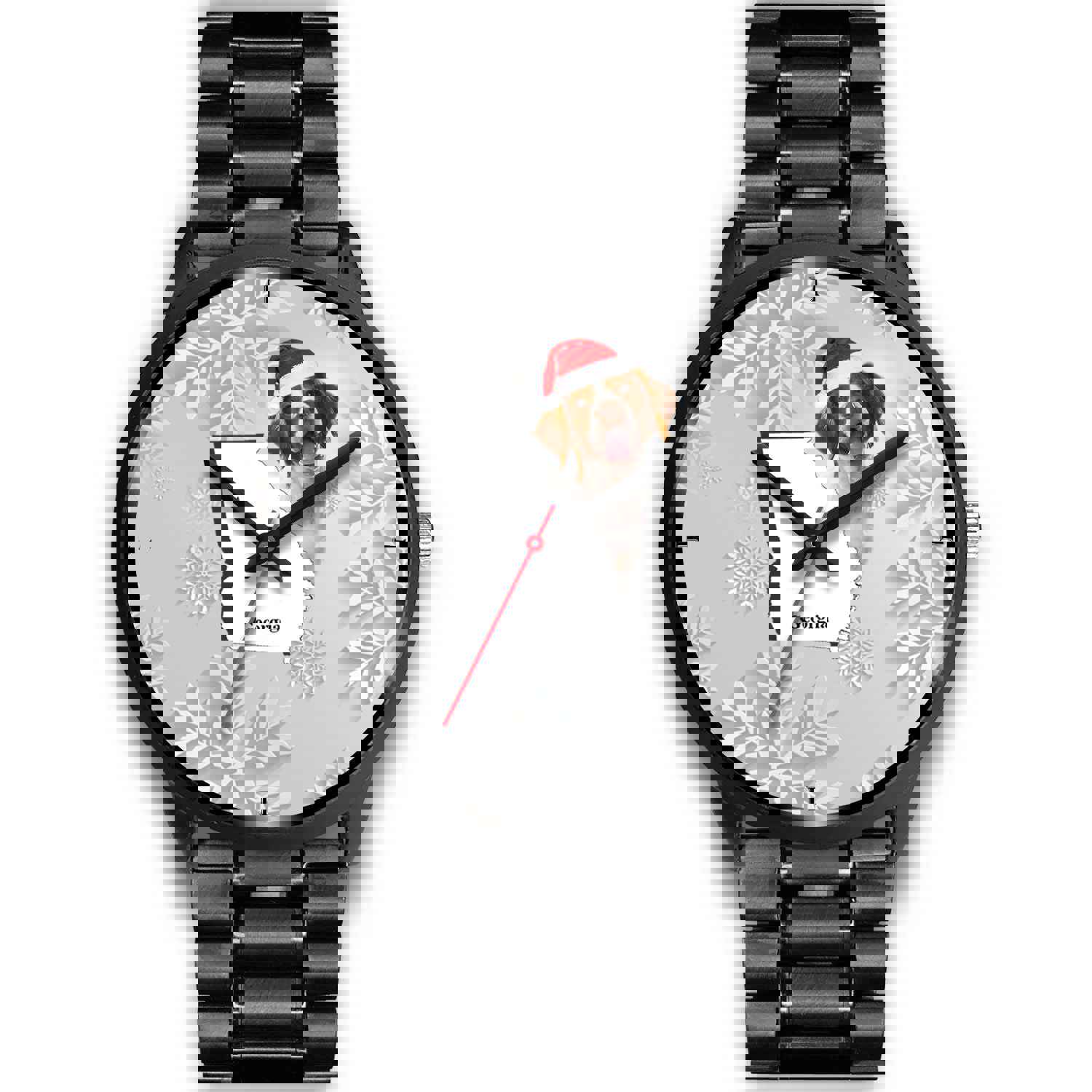 Brittany Dog Georgia Christmas Special Wrist Watch - Japanese Movement, Genuine Leather/Stainless Steel Band