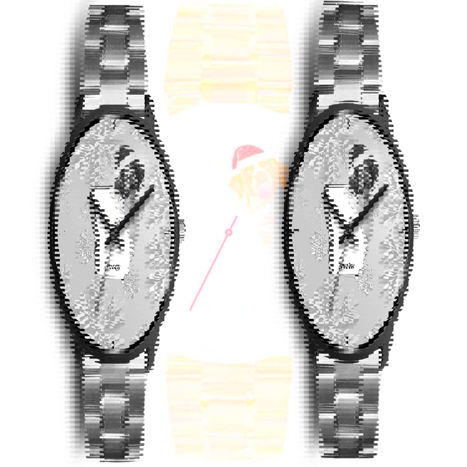 Brittany Dog Georgia Christmas Special Wrist Watch - Japanese Movement, Genuine Leather/Stainless Steel Band