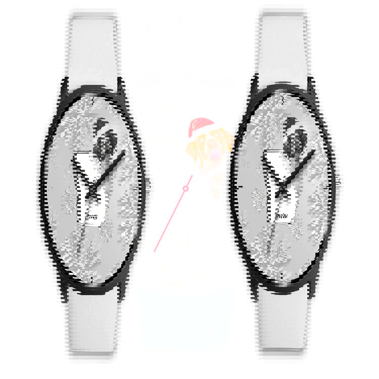 Brittany Dog Georgia Christmas Special Wrist Watch - Japanese Movement, Genuine Leather/Stainless Steel Band