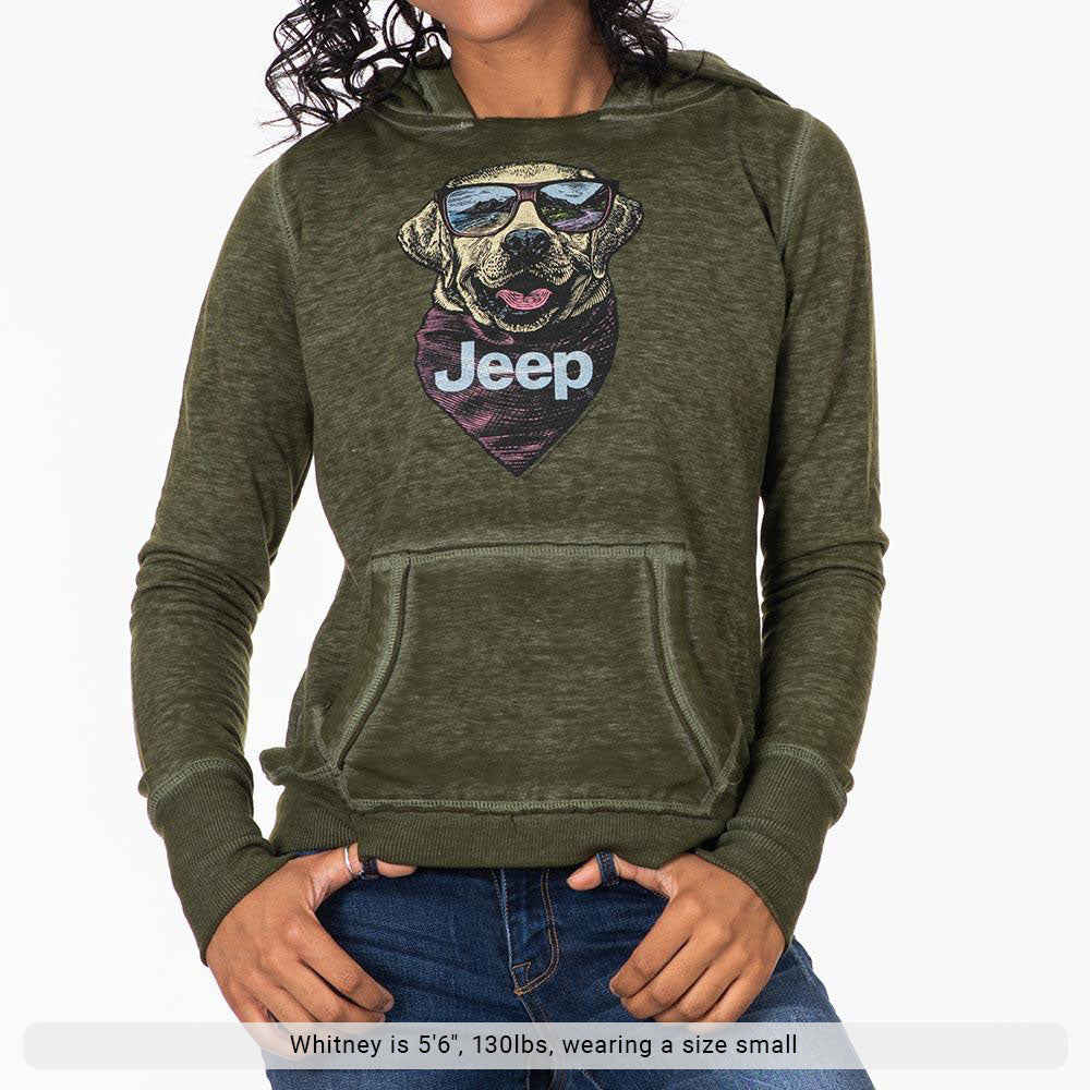 Jeep Shade Dog Womens Hoodie - Distressed Look Lightweight Pullover