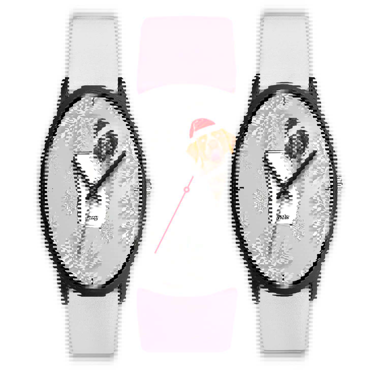 Brittany Dog Georgia Christmas Special Wrist Watch - Japanese Movement, Genuine Leather/Stainless Steel Band