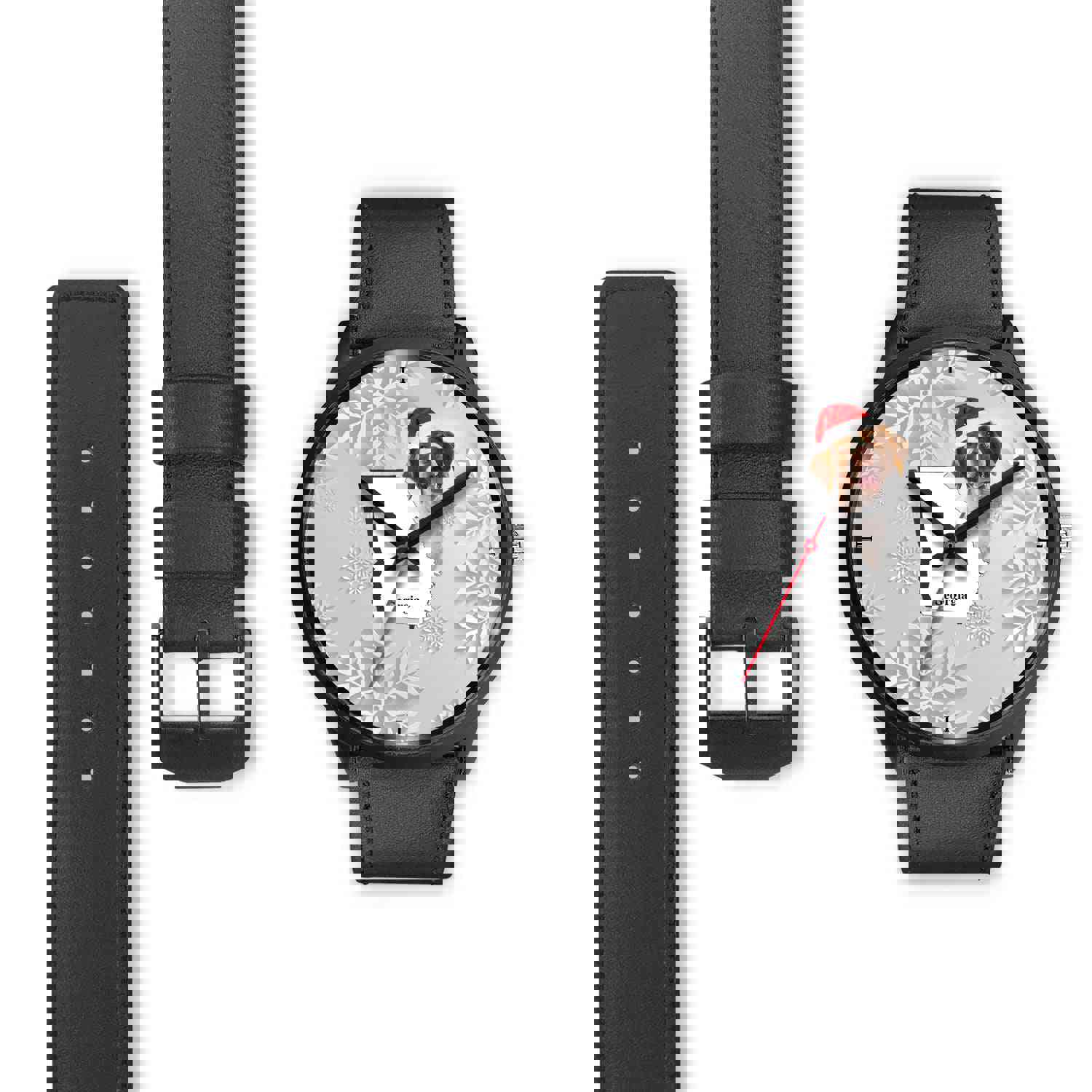 Brittany Dog Georgia Christmas Special Wrist Watch - Japanese Movement, Genuine Leather/Stainless Steel Band