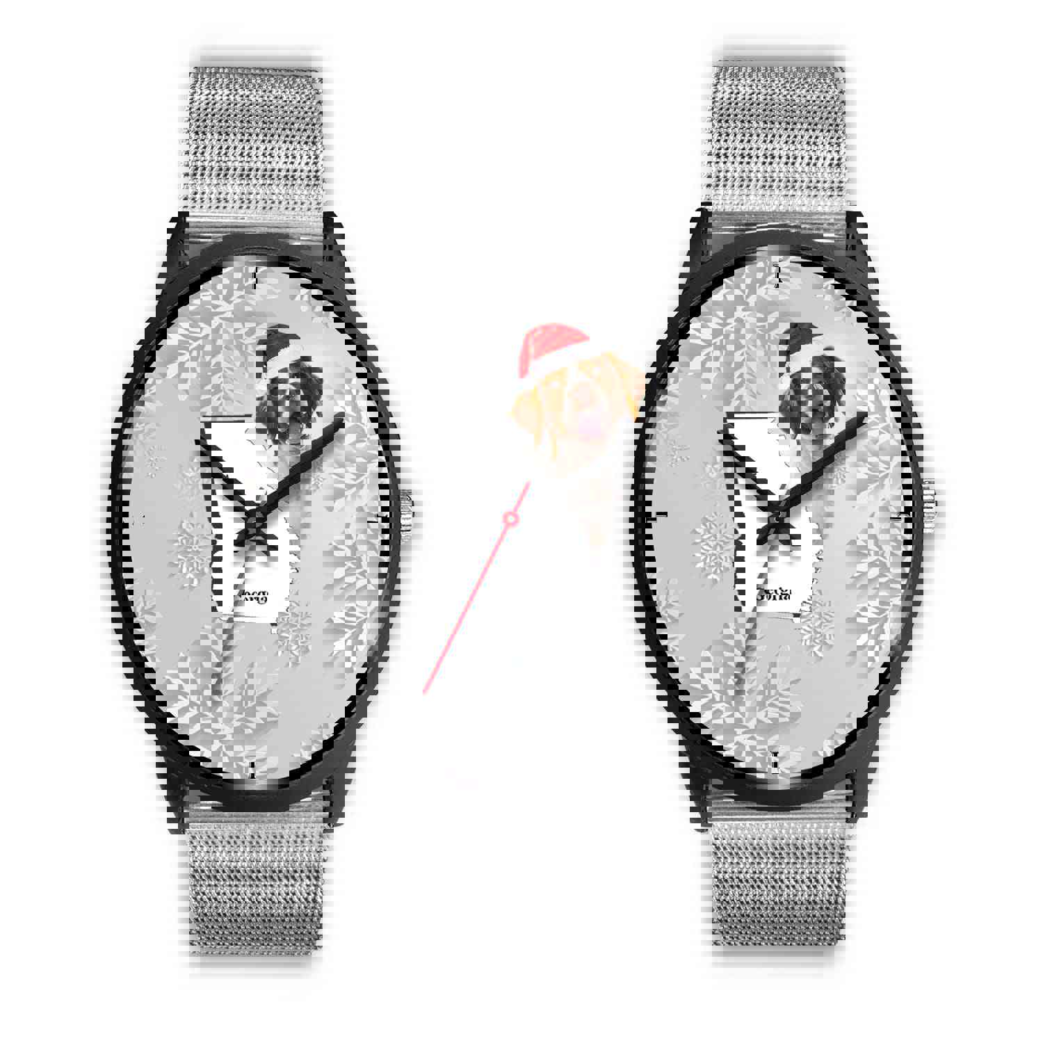 Brittany Dog Georgia Christmas Special Wrist Watch - Japanese Movement, Genuine Leather/Stainless Steel Band