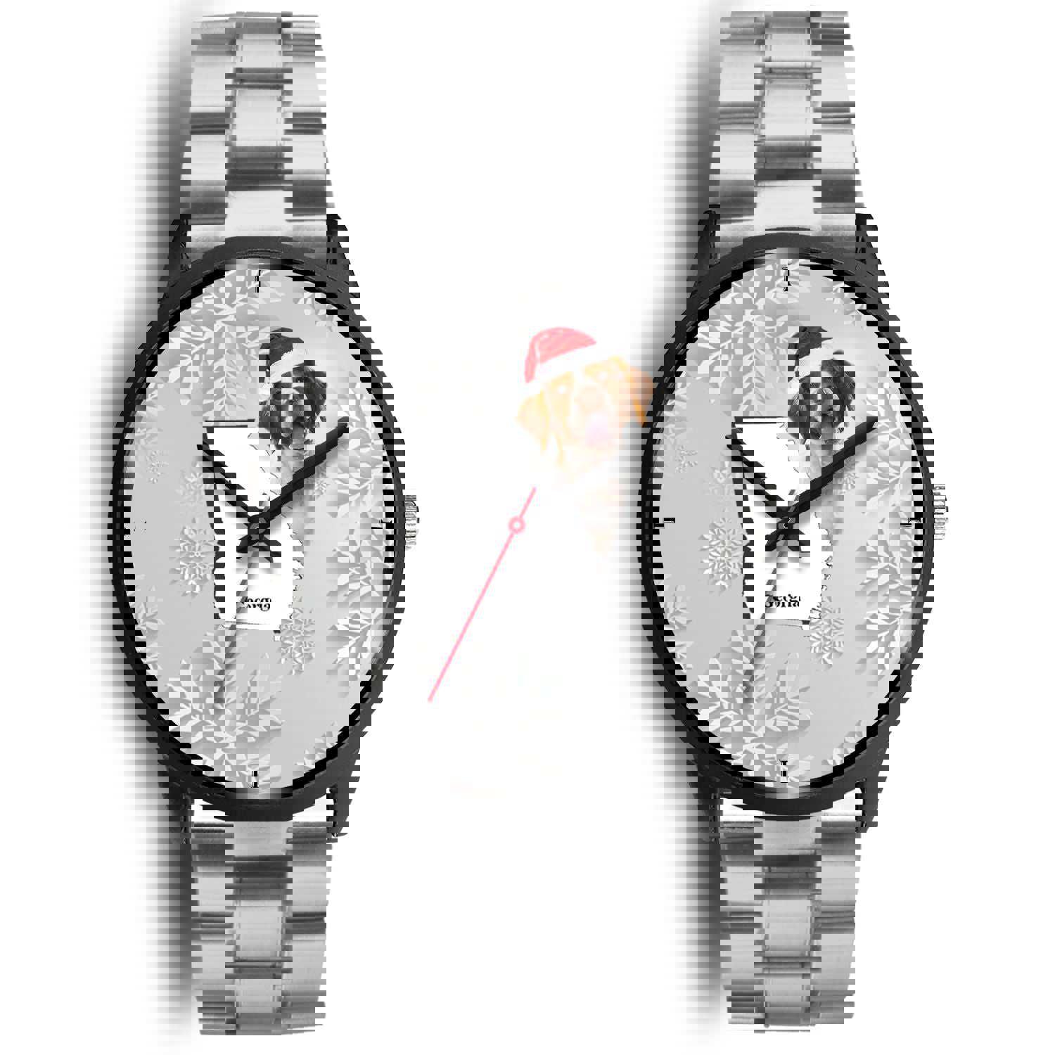 Brittany Dog Georgia Christmas Special Wrist Watch - Japanese Movement, Genuine Leather/Stainless Steel Band