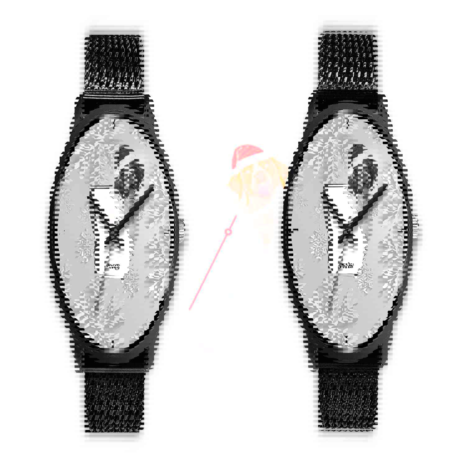 Brittany Dog Georgia Christmas Special Wrist Watch - Japanese Movement, Genuine Leather/Stainless Steel Band