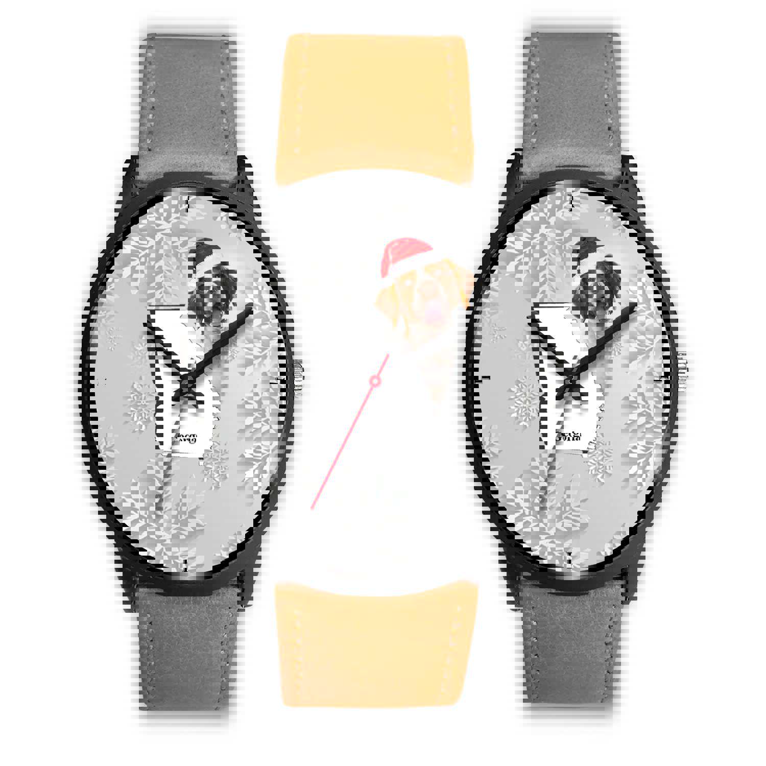 Brittany Dog Georgia Christmas Special Wrist Watch - Japanese Movement, Genuine Leather/Stainless Steel Band