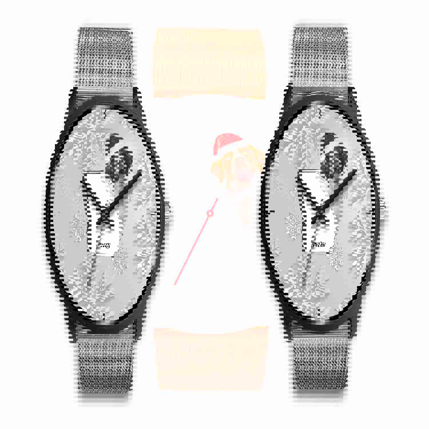 Brittany Dog Georgia Christmas Special Wrist Watch - Japanese Movement, Genuine Leather/Stainless Steel Band