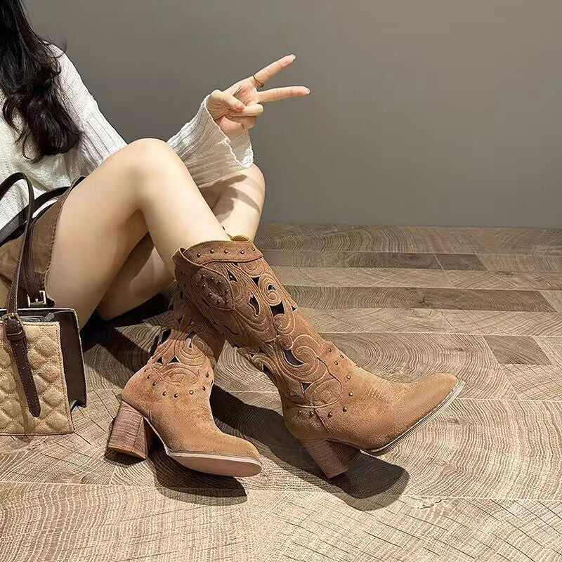 Luna Western Cut Out Boots - Women's Fashion Boots