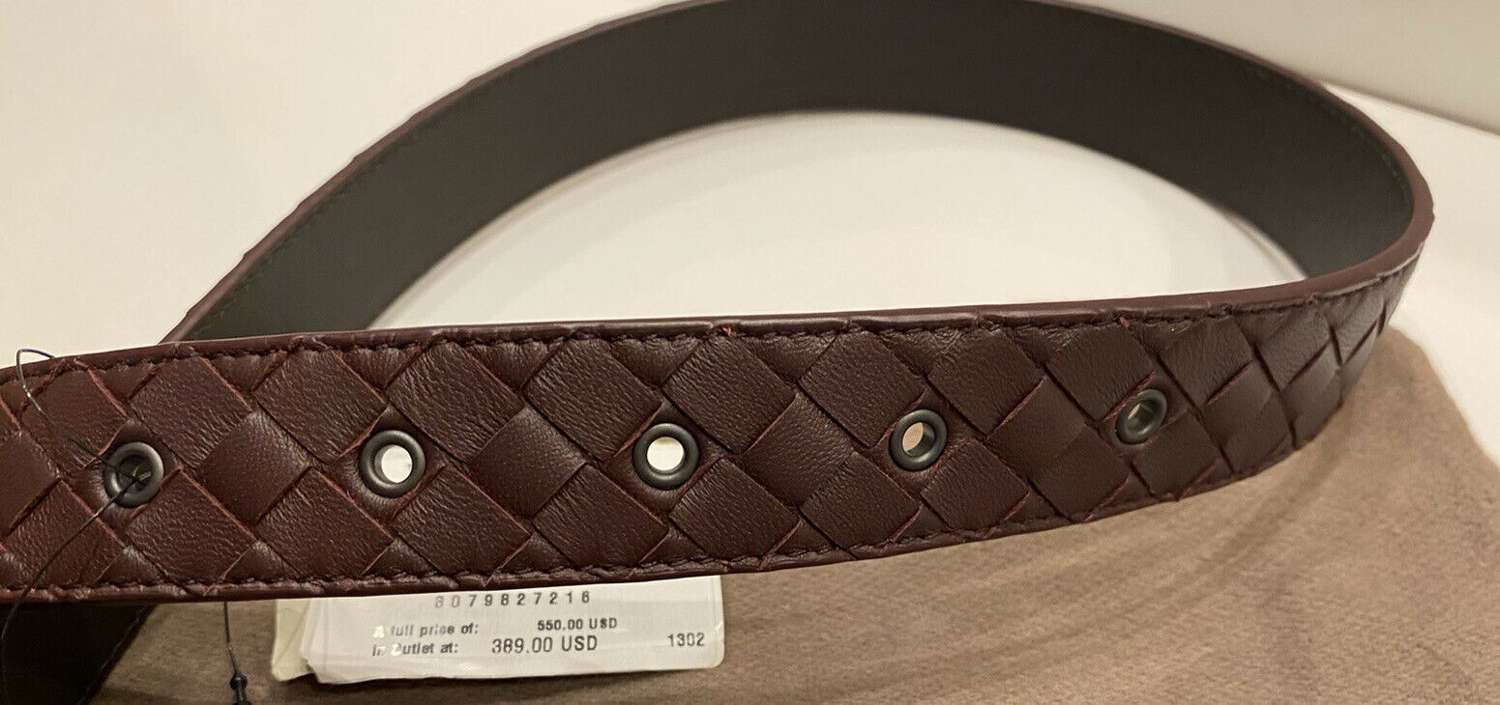 Bottega Veneta Intrecciato Nappa Leather Dark Barolo Belt 95/38